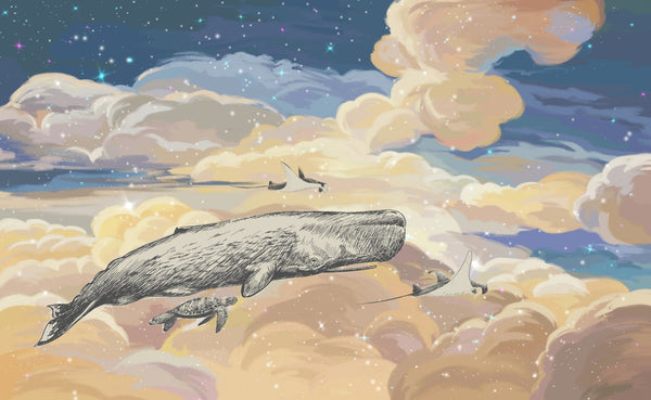 Whale in the Sky Wallpaper, Starry Night Mural, Oversized Custom Size Wall Art, Non - Woven, Non - Adhesive, Modern Wall Paper, Removable - Adawall Wallpaper - Registered Trade Accounts Only, Wallpaper Wholesale Account - W77838 - Adawall Wholesale - Wallpaper Wholesaler