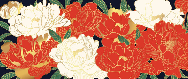 White and Red Peonies Wallpaper, Luxurious Gold Mural, Oversized Custom Size Wall Art, Non - Woven, Non - Adhesive, Modern Wall Paper, Removable - Adawall Wallpaper - Registered Trade Accounts Only, Wallpaper Wholesale Account - W77927 - Adawall Wholesale - Wallpaper Wholesaler