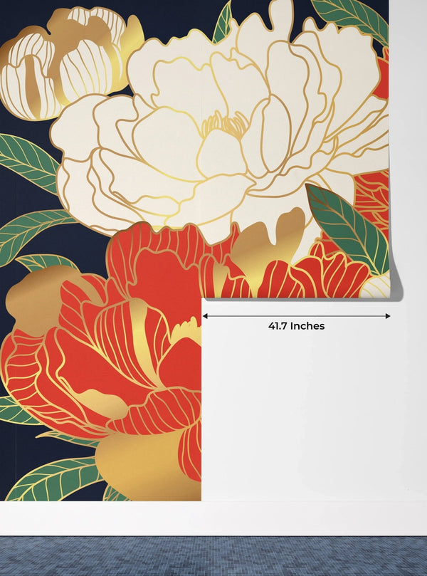 White and Red Peonies Wallpaper, Luxurious Gold Mural, Oversized Custom Size Wall Art, Non - Woven, Non - Adhesive, Modern Wall Paper, Removable - Adawall Wallpaper - Registered Trade Accounts Only, Wallpaper Wholesale Account - W77927 - Adawall Wholesale - Wallpaper Wholesaler