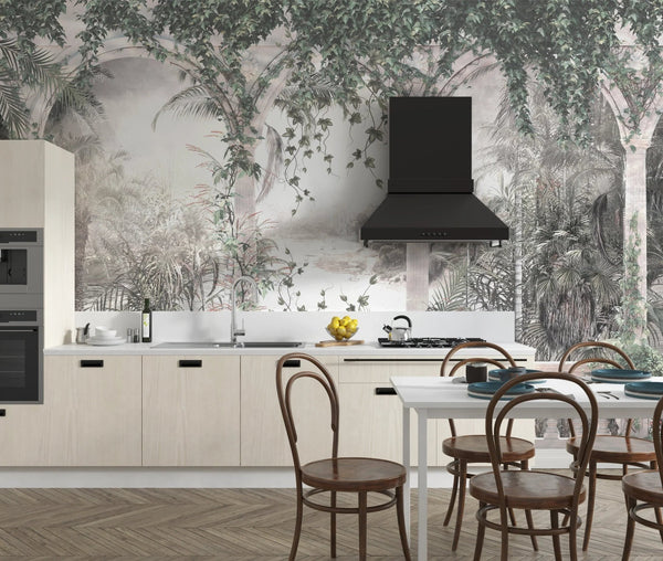 White Arch Wallpaper, Tropical Leaves, Vines Mural, Oversized Custom Size Wall Art, Non - Woven, Non - Adhesive, Modern Wall Paper, Removable - Adawall Wallpaper - Registered Trade Accounts Only, Wallpaper Wholesale Account - W77982 - Adawall Wholesale - Wallpaper Wholesaler