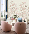 White Chinoiserie Floral Wall Mural, Birds Tree Flowers Wallpaper, Custom Size Wall Covering, Non - Woven, Non - Adhesive, Removable, Washable - Adawall Wallpaper - Registered Trade Accounts Only, Wallpaper Wholesale Account - FJ304-1 - Adawall Wholesale - Wallpaper Wholesaler