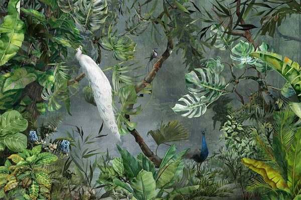 White Chinoiserie Peacock Floral Tropical Custom Wallpaper, Birds Wall Mural, Non - woven Non - Adhesive Wall Paper, Luxury, Large, Removable, Washable Wall Art - Adawall Wallpaper - Registered Trade Accounts Only, Wallpaper Wholesale Account - A301-1 - Adawall Wholesale - Wallpaper Wholesaler
