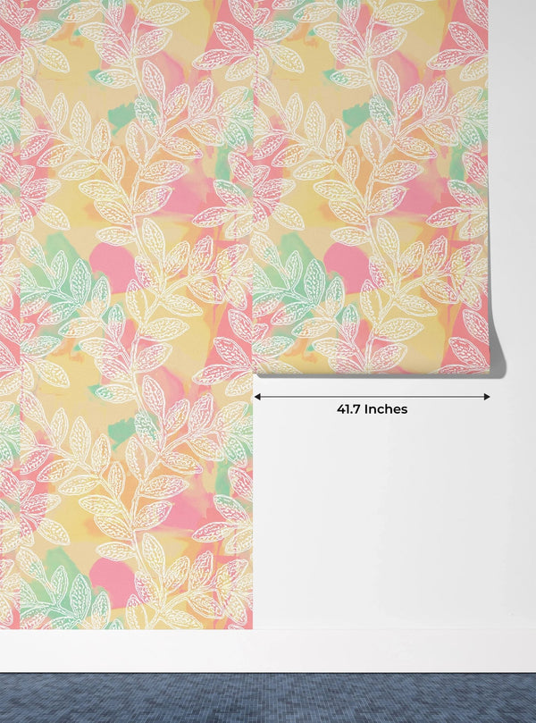 White Leaf Branches Wallpaper, Colorful Background Mural, Oversized Custom Size Wall Art, Non - Woven, Non - Adhesive, Modern Wall Paper, Removable - Adawall Wallpaper - Registered Trade Accounts Only, Wallpaper Wholesale Account - W77572 - Adawall Wholesale - Wallpaper Wholesaler