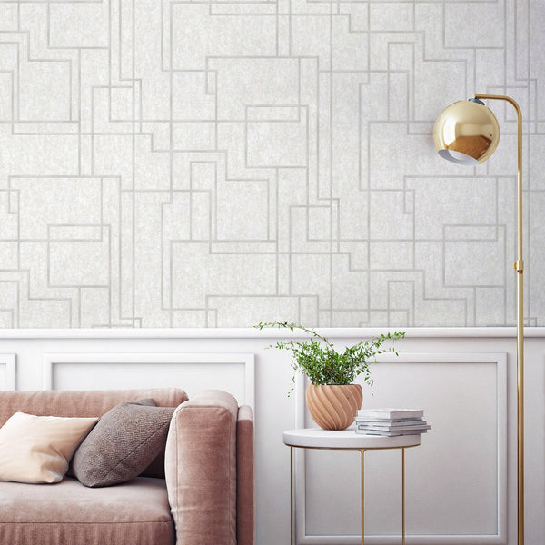White Modern Lines Geometric Wallpaper, Contemporary 3D Embossed Wallcovering, Abstract Bold - Walloro High End Wallcoverings & More