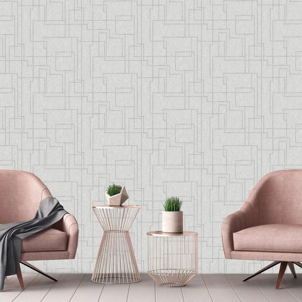 White Modern Lines Geometric Wallpaper, Contemporary 3D Embossed Wallcovering, Abstract Bold - Walloro High End Wallcoverings & More