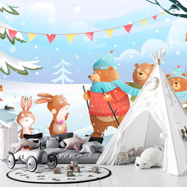 Winter Forest Wallpaper, Cute Animals Mural, Oversized Custom Size Wall Art, Non - Woven, Non - Adhesive, Modern Wall Paper, Removable - Adawall Wallpaper - Registered Trade Accounts Only, Wallpaper Wholesale Account - W78123 - Adawall Wholesale - Wallpaper Wholesaler