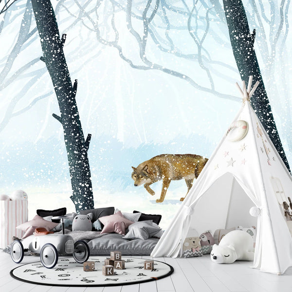 Winter Forest Wallpaper, Wolf Mural, Oversized Custom Size Wall Art, Non - Woven, Non - Adhesive, Modern Wall Paper, Removable - Adawall Wallpaper - Registered Trade Accounts Only, Wallpaper Wholesale Account - W78161 - Adawall Wholesale - Wallpaper Wholesaler