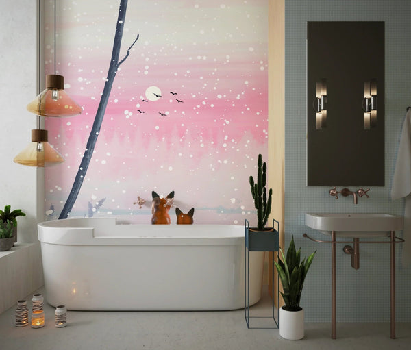 Winter Landscape Wallpaper, Foxes Mural, Oversized Custom Size Wall Art, Non - Woven, Non - Adhesive, Modern Wall Paper, Removable - Adawall Wallpaper - Registered Trade Accounts Only, Wallpaper Wholesale Account - W78154 - Adawall Wholesale - Wallpaper Wholesaler