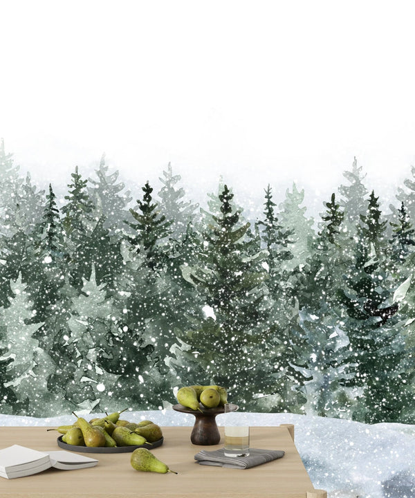 Winter Snowy Forest Wallpaper, Watercolor Mural, Oversized Custom Size Wall Art, Non - Woven, Non - Adhesive, Modern Wall Paper, Removable - Adawall Wallpaper - Registered Trade Accounts Only, Wallpaper Wholesale Account - W77825 - Adawall Wholesale - Wallpaper Wholesaler