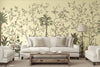 Yellow Botanical Wall Mural, Butterfly Flowers Chinoiserie Wallpaper, Nature Theme Custom Size Wall Covering, Non-Woven, Non-Pasted, Removable, Washable - Walloro High End Wallcoverings & More