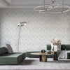 Damask Flocked Velvet Feel Wallpaper, White, Light GrayDeep 3D Embossed Quilted Texture Luxury Wallcovering, Non-Woven - Walloro Luxury Embossed Textured Wallpaper 