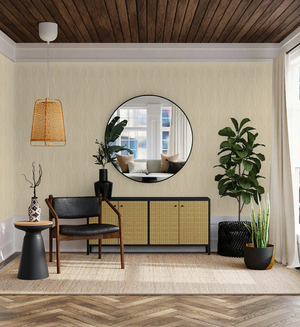 Yellow-toned Patterned Wallpaper, Textured Wallpaper,Natural Wallpaper, Modern & Minimalist Wall Covering,Modern Look Neutral Colors Glittering Wallcovering