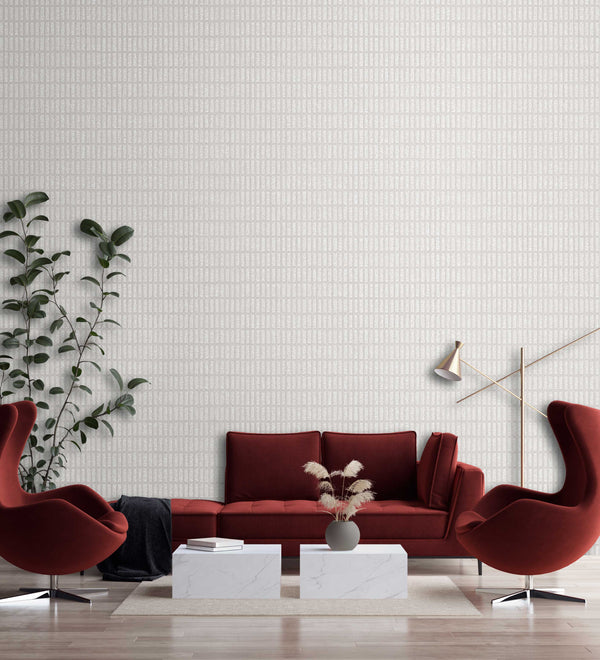 White Muse Grid Texture Wallpaper, Textured Wallpaper, Modern & Minimalist Wall Covering, Modern Look Neutral Colors Glittering Wall Decor