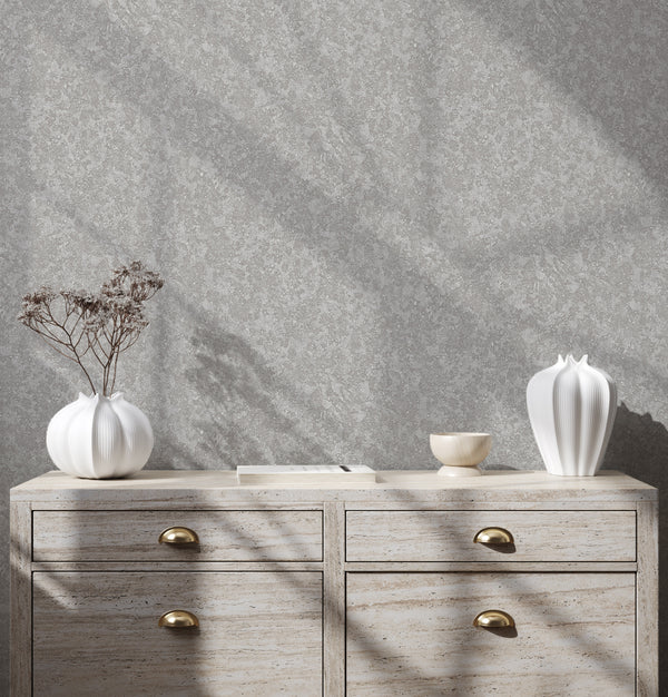 Gray Muse Plaster Texture Wallpaper, Natural Wallpaper, Modern & Minimalist Wall Covering, Modern Look Neutral Colors Glittering Wallcovering