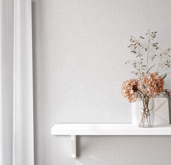 Light Gray Muse Linen Texture Wallpaper, Natural Wallpaper, Modern & Minimalist Wall Covering, Modern Look Neutral Colors Glittering Wallcovering