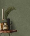 Green Muse Linen Texture Wallpaper, Natural Wallpaper, Modern & Minimalist Wall Covering, Modern Look Neutral Colors Glittering Wallcovering