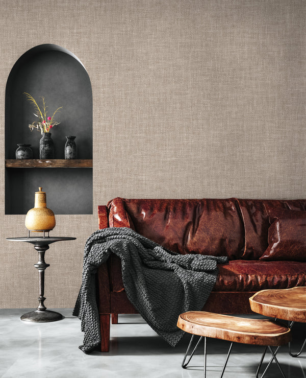 Light Brown Muse Linen Texture Wallpaper, Natural Wallpaper, Modern & Minimalist Wall Covering, Modern Look Neutral Colors Glittering Wallcovering