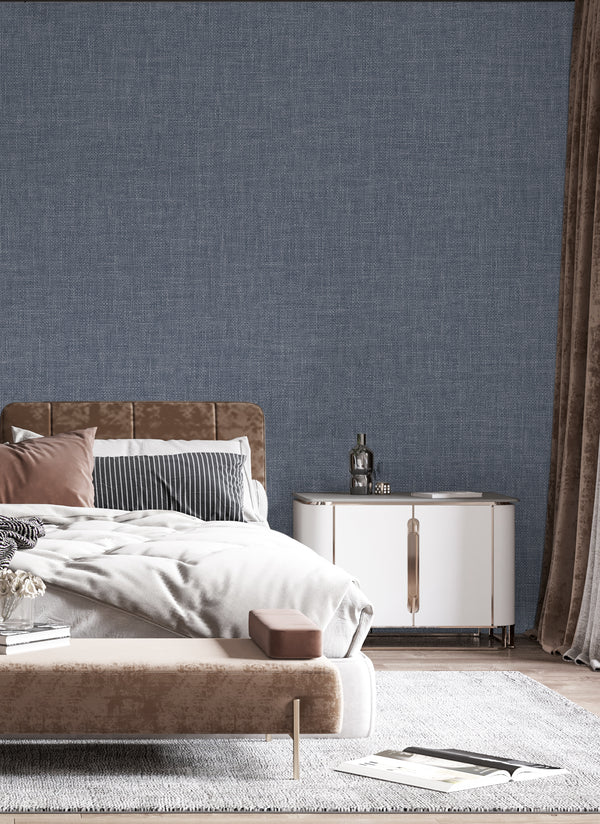 Blue Muse Linen Texture Wallpaper, Natural Wallpaper, Modern & Minimalist Wall Covering, Modern Look Neutral Colors Glittering Wallcovering