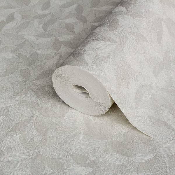 Light Gray Leaf Pattern Wallpaper, Natural Wallpaper, Modern & Minimalist Wall Covering, Modern Look Neutral Colors Glittering Wallcovering