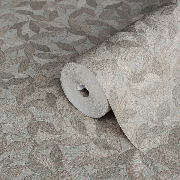 Greige Leaf Pattern Wallpaper, Natural Wallpaper, Modern & Minimalist Wall Covering, Modern Look Neutral Colors Glittering Wallcovering