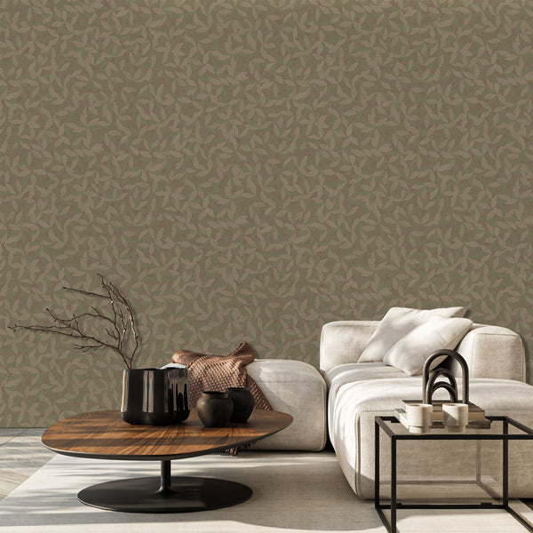 Green Leaf Pattern Wallpaper, Natural Wallpaper, Modern & Minimalist Wall Covering, Modern Look Neutral Colors Glittering Wallcovering