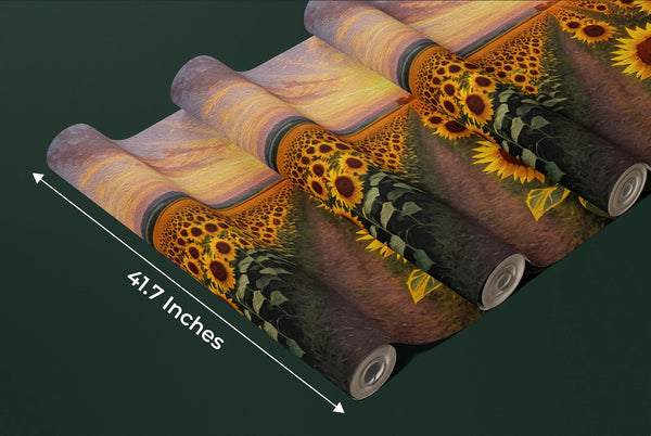 Panaroma Sunflowers, Sunset Wallpaper, Oil Painting Mural, Oversized Custom Size Wall Art, Non-Woven, Non-Adhesive, Modern Wall Paper, Removable