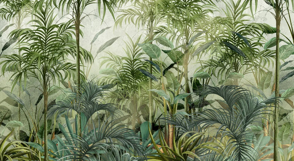 Green Trees Wallpaper, Tropical Wall Mural, Oversized Custom Size Wall Art, Non-Woven, Non-Adhesive, Modern Wall Paper, Removable