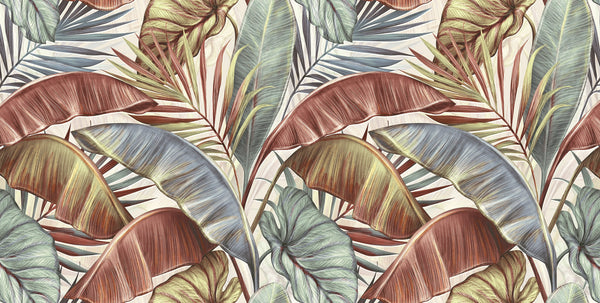 Brown and Green Leaves Wallpaper, Natural Wall Mural, Oversized Custom Size Wall Art, Non-Woven, Non-Adhesive, Modern Wall Paper, Removable