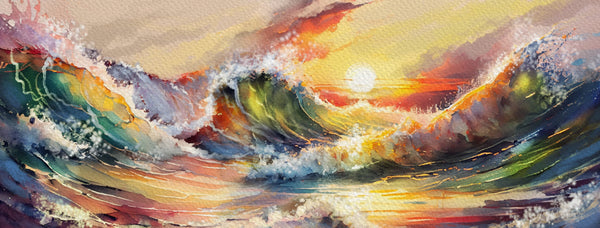 Beautiful Sunset Over Ocean Wallpaper, Oil Painting Mural, Oversized Custom Size Wall Art, Non-Woven, Non-Adhesive, Modern Wall Paper, Removable