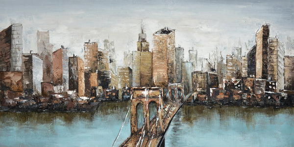 City and Bridge Wallpaper, Oil Painting Mural, Oversized Custom Size Wall Art, Non-Woven, Non-Adhesive, Modern Wall Paper, Removable