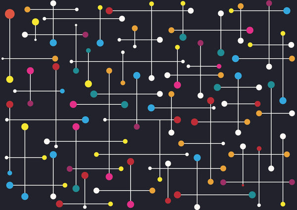 Colorful Lines, Dots Wallpaper, Black Background Mural, Oversized Custom Size Wall Art, Non-Woven, Non-Adhesive, Modern Wall Paper, Removable