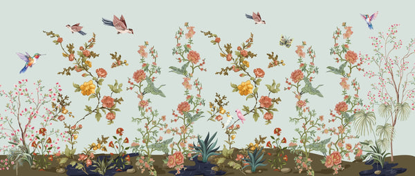 Branches Wallpaper, Flowers Mural, Oversized Custom Size Wall Art, Non-Woven, Non-Adhesive, Modern Wall Paper, Removable