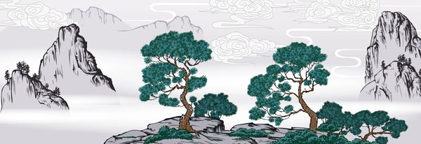 Chinese Painting Wallpaper, Classic Landscape Mountains Mural, Oversized Custom Size Wall Art, Non-Woven, Non-Adhesive, Modern Wall Paper, Removable