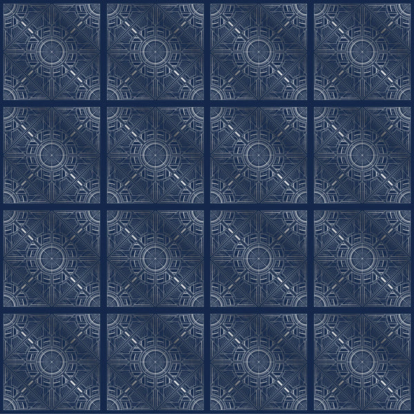Silver Art Deco Wallpaper, Dark Blue Background Mural, Oversized Custom Size Wall Art, Non-Woven, Non-Adhesive, Modern Wall Paper, Removable