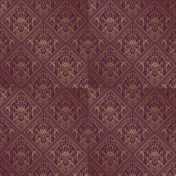 Gold Art Deco Wallpaper, Dark Red Background Mural, Oversized Custom Size Wall Art, Non-Woven, Non-Adhesive, Modern Wall Paper, Removable