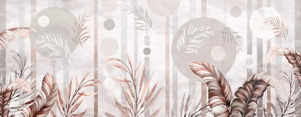 Tropical Plants Wallpaper, Geometric Shapes Mural, Oversized Custom Size Wall Art, Non-Woven, Non-Adhesive, Modern Wall Paper, Removable