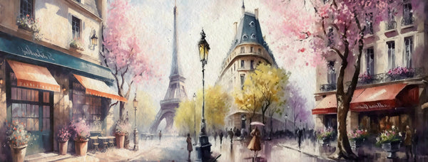 Spring in Paris Watercolor Wallpaper, Eiffel Tower Mural, Oversized Custom Size Wall Art, Non-Woven, Non-Adhesive, Modern Wall Paper, Removable