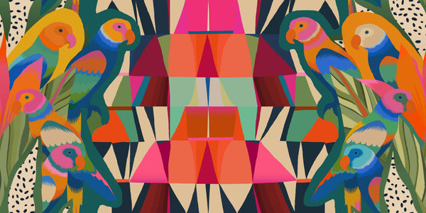 Exotic Botanical Geometric Wallpaper, Seamless Pattern Mural, Oversized Custom Size Wall Art, Non-Woven, Non-Adhesive, Modern Wall Paper, Removable