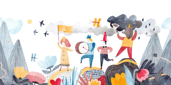 A Cheerful Friends Wallpaper, Travels Mural, Oversized Custom Size Wall Art, Non-Woven, Non-Adhesive, Modern Wall Paper, Removable