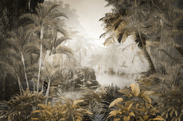 Tropical Wallpaper, Foggy Forest Mural, Oversized Custom Size Wall Art, Non-Woven, Non-Adhesive, Modern Wall Paper, Removable