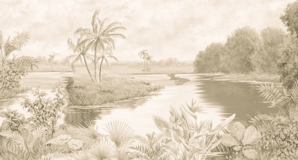 Tropics, Lake Wallpaper, Forest Mural, Oversized Custom Size Wall Art, Non-Woven, Non-Adhesive, Modern Wall Paper, Removable