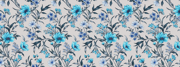 Blue Floral Wallpaper, Seamless Pattern Mural, Oversized Custom Size Wall Art, Non-Woven, Non-Adhesive, Modern Wall Paper, Removable