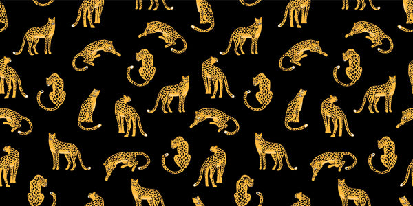 Leopards, Black Background Wallpaper, Seamless Pattern Mural, Oversized Custom Size Wall Art, Non-Woven, Non-Adhesive, Modern Wall Paper, Removable