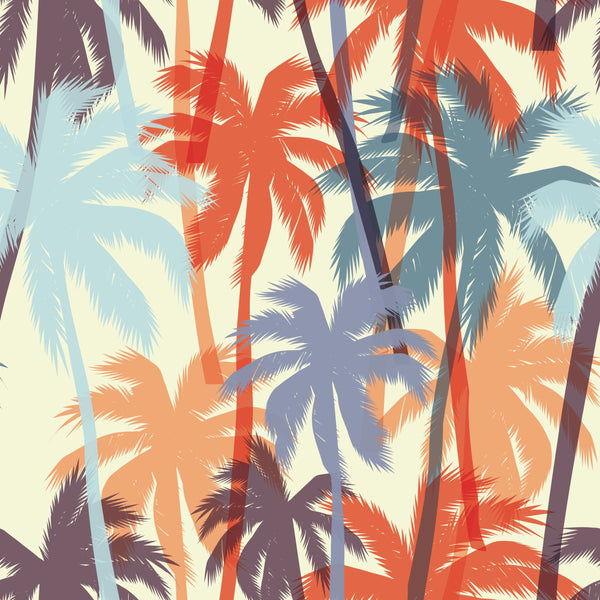Tropical Summer Print with Palms Wallpaper, Seamless Pattern Mural, Oversized Custom Size Wall Art, Non-Woven, Non-Adhesive, Modern Wall Paper, Removable