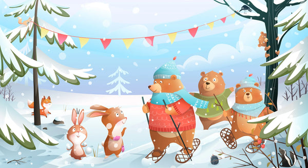 Winter Forest Wallpaper, Cute Animals Mural, Oversized Custom Size Wall Art, Non-Woven, Non-Adhesive, Modern Wall Paper, Removable