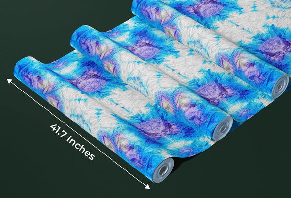Blue Tie Dye Wallpaper, Geometric Shibori Mural, Oversized Custom Size Wall Art, Non-Woven, Non-Adhesive, Modern Wall Paper, Removable