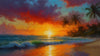 Tropical Beach, Golden Hour Wallpaper, Oil Painting Mural, Oversized Custom Size Wall Art, Non-Woven, Non-Adhesive, Modern Wall Paper, Removable