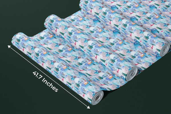 Childish Forest Wallpaper, Winter Seamless Pattern Mural, Oversized Custom Size Wall Art, Non-Woven, Non-Adhesive, Modern Wall Paper, Removable