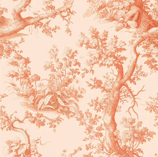 Toile de Jouy Wallpaper, Peach Fuzz Background Pattern Mural, Oversized Custom Size Wall Art, Non-Woven, Non-Adhesive, Modern Wall Paper, Removable