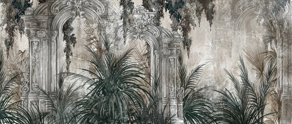 Columns in the Tropics Wallpaper, Watercolor Style Mural, Oversized Custom Size Wall Art, Non-Woven, Non-Adhesive, Modern Wall Paper, Removable